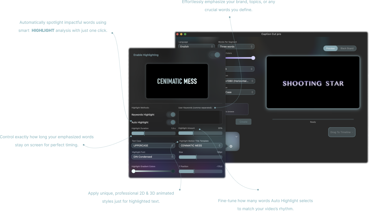 Interface showing highlight power feature
