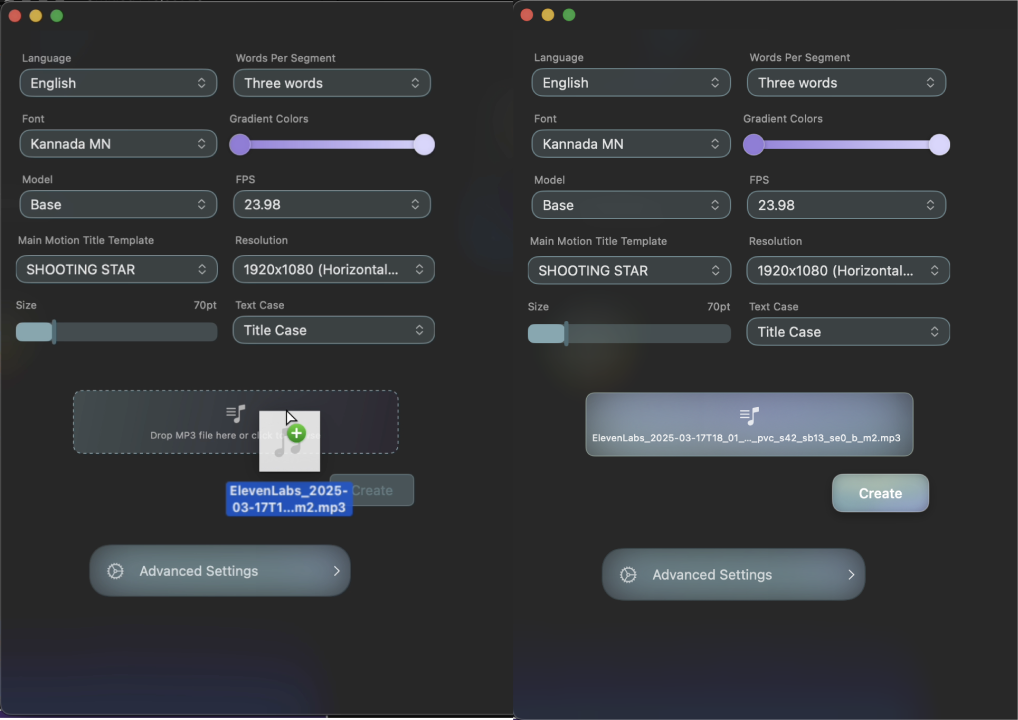 Interface showing import and transcribe feature